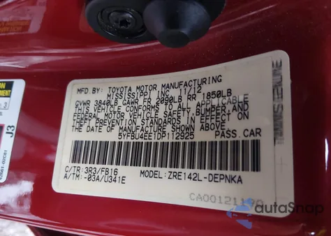 2013 Toyota Corolla Le z USA, uszkodzony, nr VIN 5YFBU4EE1DP112925